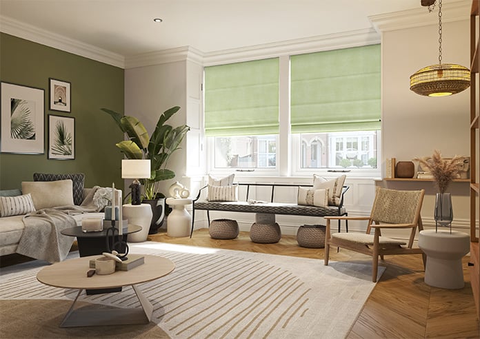 Florence Faux Suede, Green Leaf - Motorised Roman Blind - Image 6